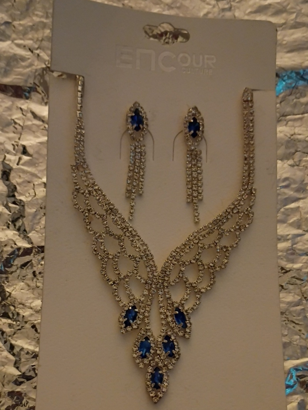 Silver Necklace and Earring Set with Blue Stones